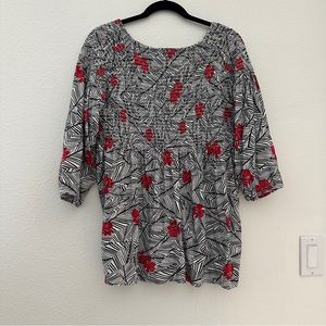J. Jill Smocked Floral Blouse Size Medium